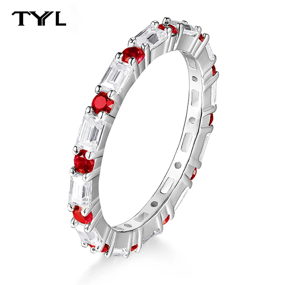 

TYYL Lab Grown Ruby Emerald Sapphire Moissanite Eternity Ring Women Men 925 Silver Jewelry Timeless Full Diamond Band Rings Gift