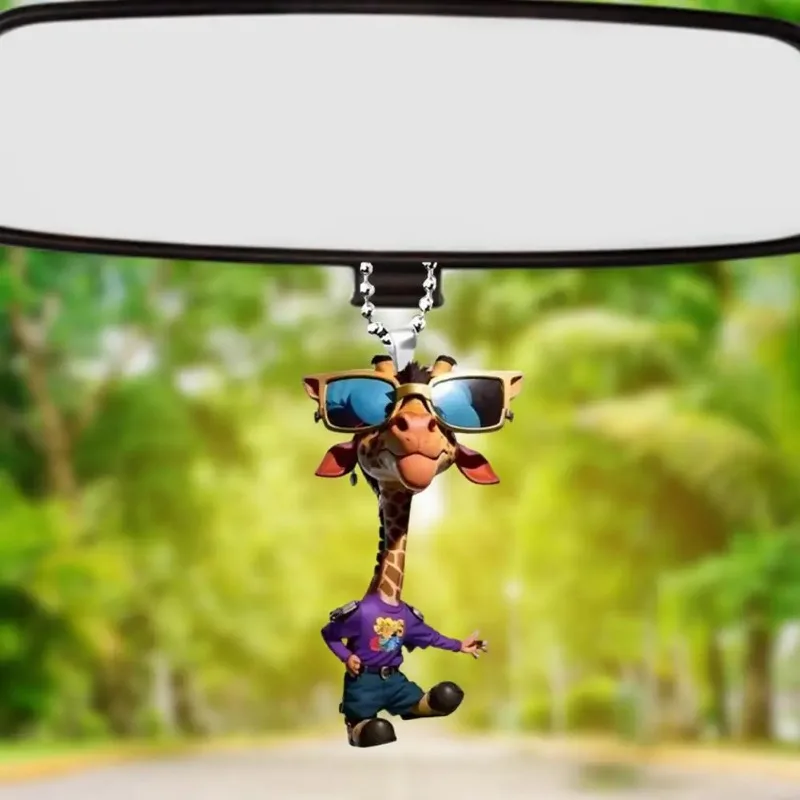 

Acrylic Giraffe Pendant Car Rear View Mirror Ornament Christmas Hanging Ornament with Lanyard 2D Flat Charm Car Interior Decorat