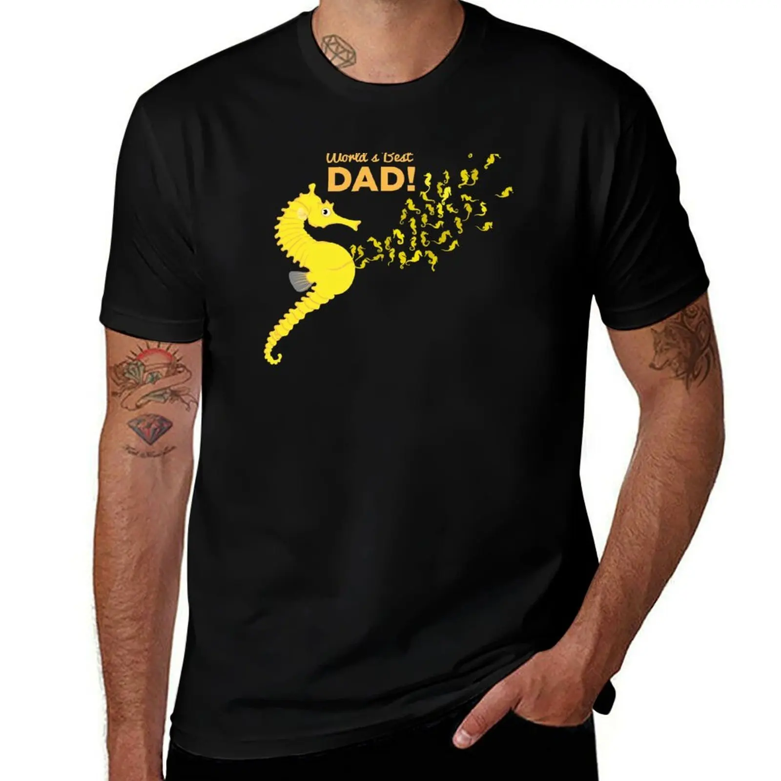 Familia: caballito de mar-Camiseta del mejor papá del mundo, camisetas divertidas, Camiseta de algodón para hombres, camiseta de marca de lujo 100% algodón