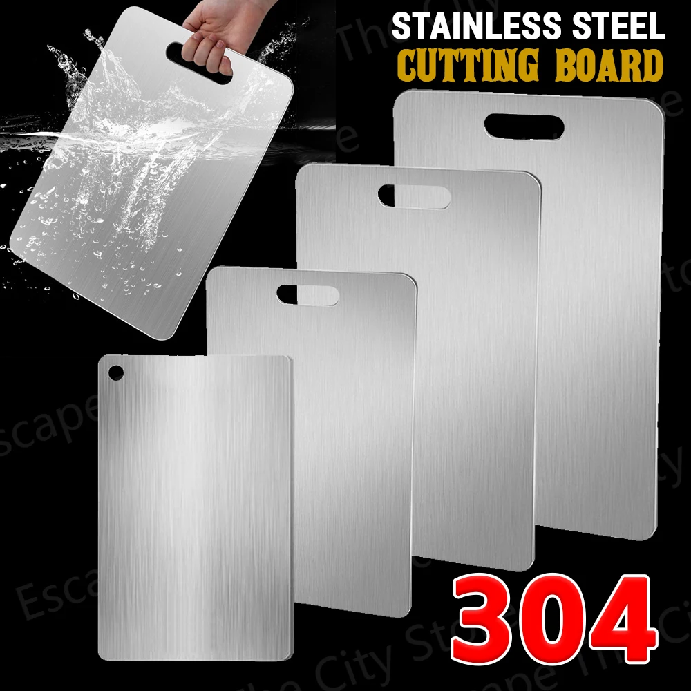 304 Stainless Steel Panel Chopping Board Double Sided Pastry Board Thickened Easy To Clean for Kitchen for Meat Fruit Vegetables