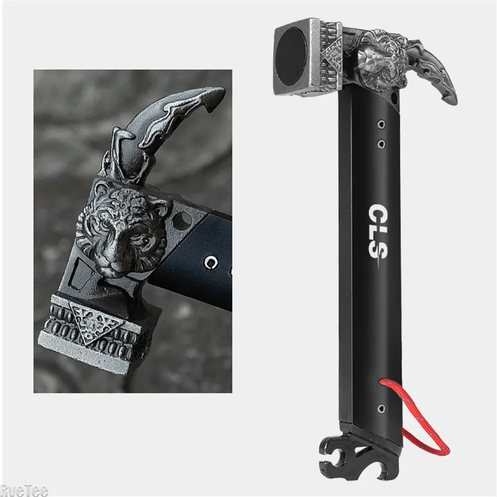 Tiger Carving Double Head Camping Hammer Stainless Steel Ground Pegs Outdoor Camping Tent Nails Multifunctional Tool Hammer