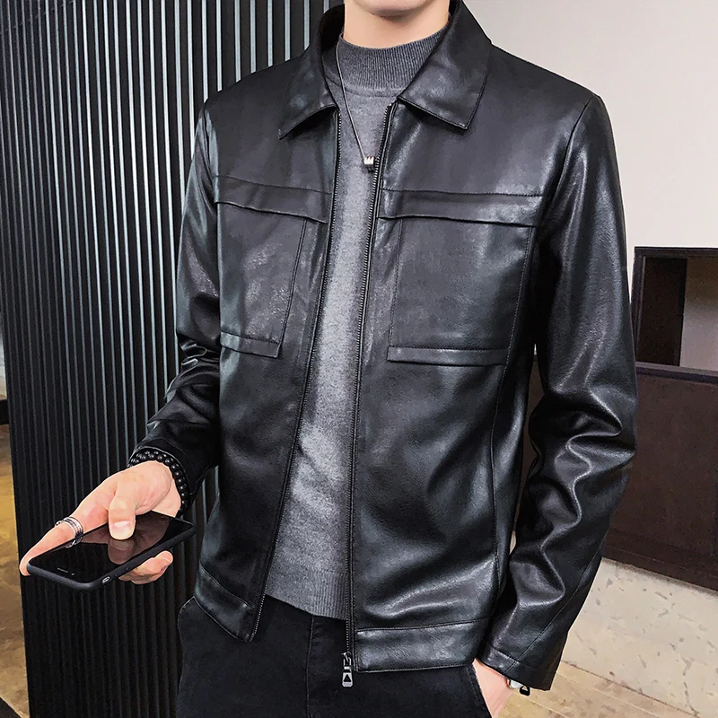 

Новая мужская кожаная куртка в американском ретро-стиле, весна-осень 2025, повседневная, молодежная, мотоциклетная, из тонкой искусственной кожи, прямого кроя