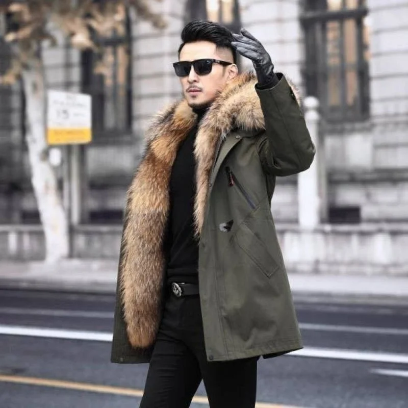 High end style overcomes men's winter new style mink fur faux fur detachable inner tank medium length jacket