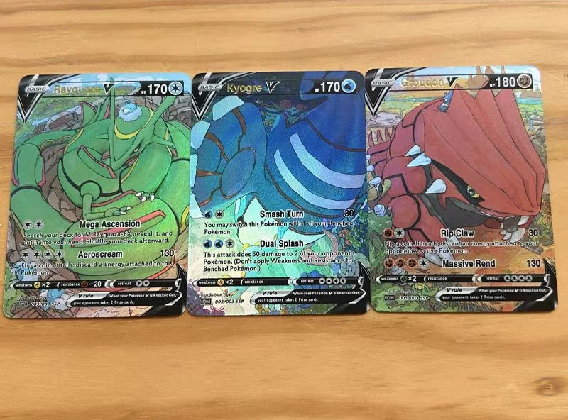 3Pcs/set Pokemon DIY English Version Colorful Flash Trio Master Groudon Kyogre Rayquaza Card  Anime Figure Collection Card Gift