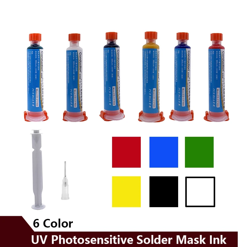 6 Color UV Photosensitive Curing Solder Mask Ink for PCB BGA Circuit Board Insulating Protect Soldering Paste Flux Oil