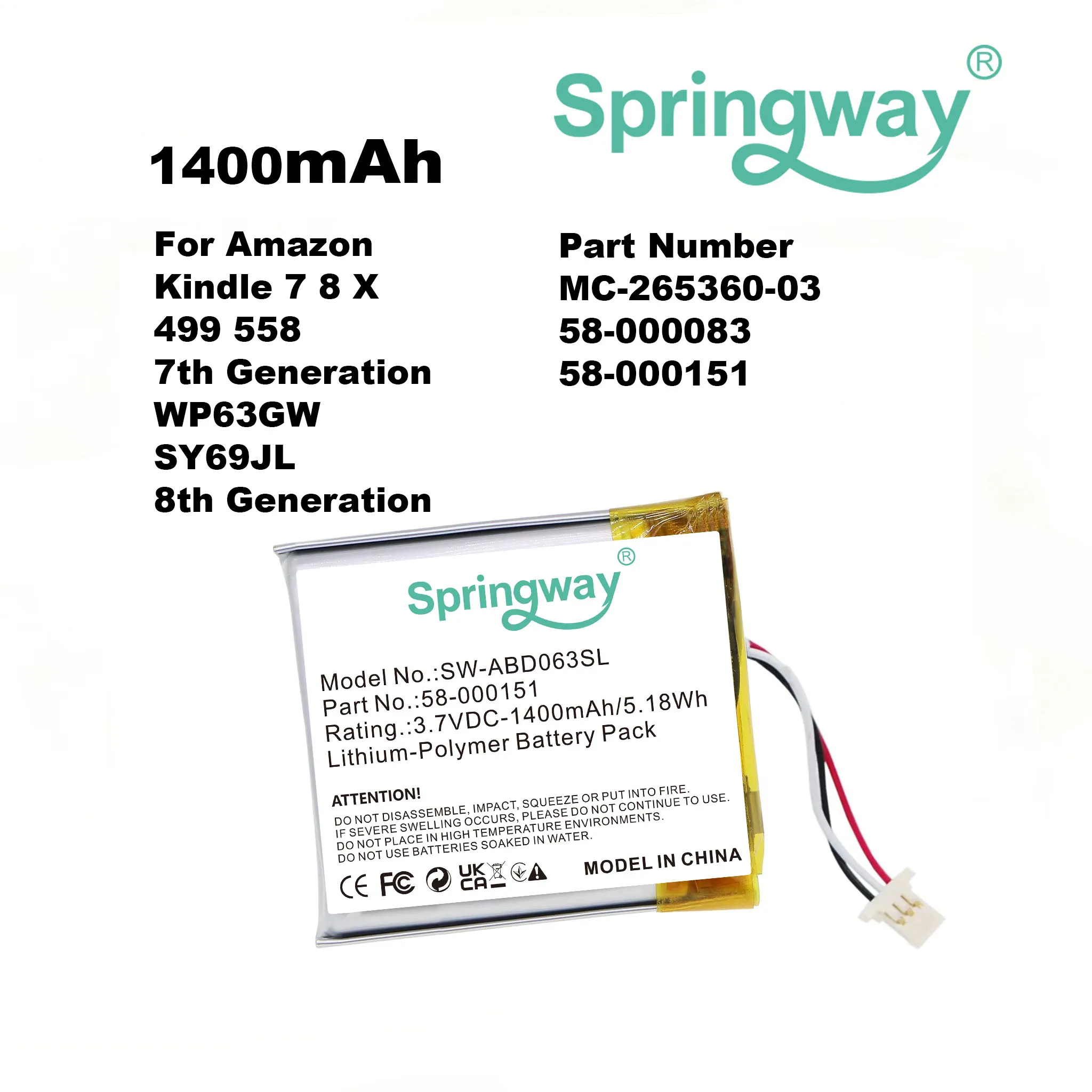 SPRINGWAY 1400Mah Replacemeny Battery For Amazon Kindle 7 7Th Gen 6