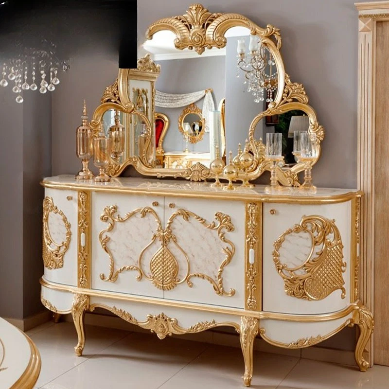 Birch carved court display cabinet European side cabinet