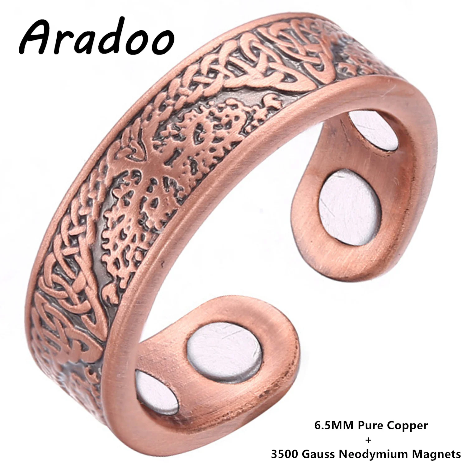 ARADOO Ringe aus reinem Kupfer für Männer und Frauen, Baum des Lebens, Vintage 3500 Gauss, Neodym, magnetisch, offener Ring, Schmuck, Geschenke