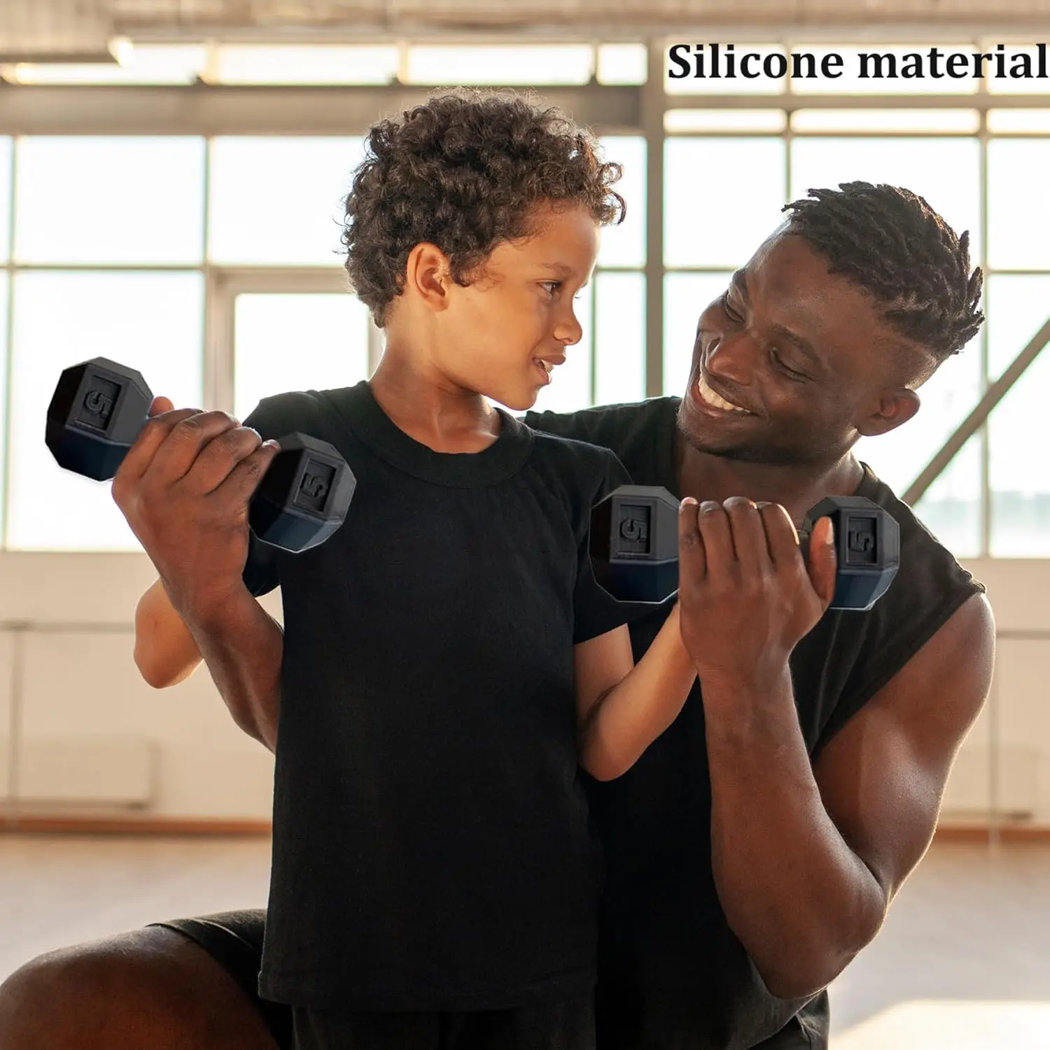 Silicone Dumbbell Set for Baby 1.8x4.7in Mini Hand Weights for Fitness Exercise and Funny Sport Toys for Toddlers Black view 3