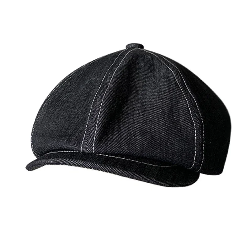 

High Quality Newsboy Caps Men Women Black Beret British Gatsby Cap Spring Autumn Denim Fabric Hat NC11