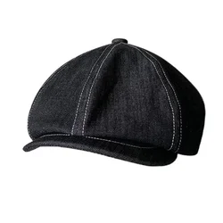 High Quality Newsboy Caps Men Women Black Beret British Gatsby Cap Spring Autumn Denim Fabric Hat NC11