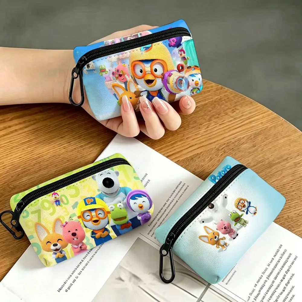 Cartoon P-Pororo Cute Wear-resistant Oxford Cloth Coin Purse Portable Backpack Hanging Card Storage Bag