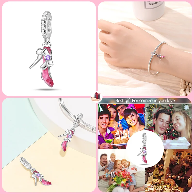 2024 mode 925 sandal kristal perak murni manik-manik pesona seri Barbie cocok untuk gelang asli Pandora hadiah DIY