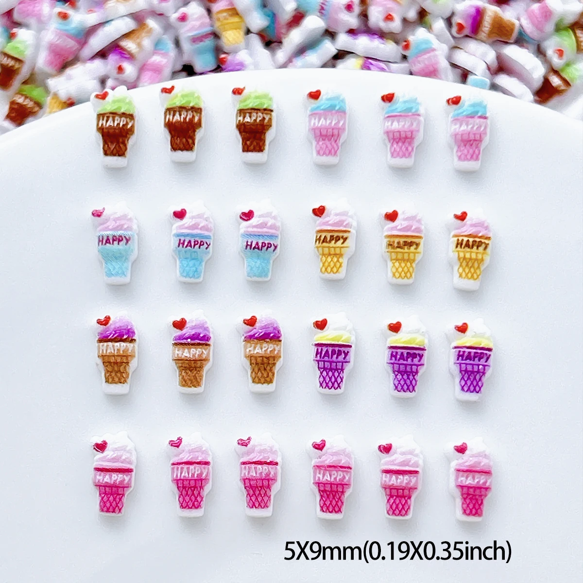 60PCS 3D Creative Simulated Ice-cream Resin Nail Charms New Colorful Ice Cream Cone Nail Art Decorations for DIY Nails Supplies