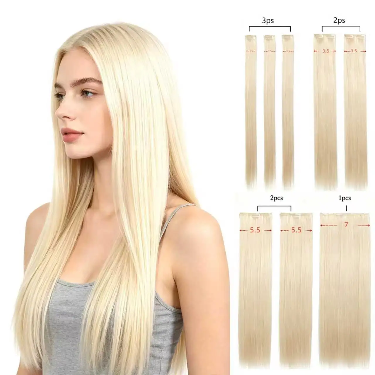 22Inch Long Straight Wavy Hair Extension 8Pcs/Set 17 Clips High Tempreture Synthetic Hairpiece Clip In Hair Extensions Cosplay