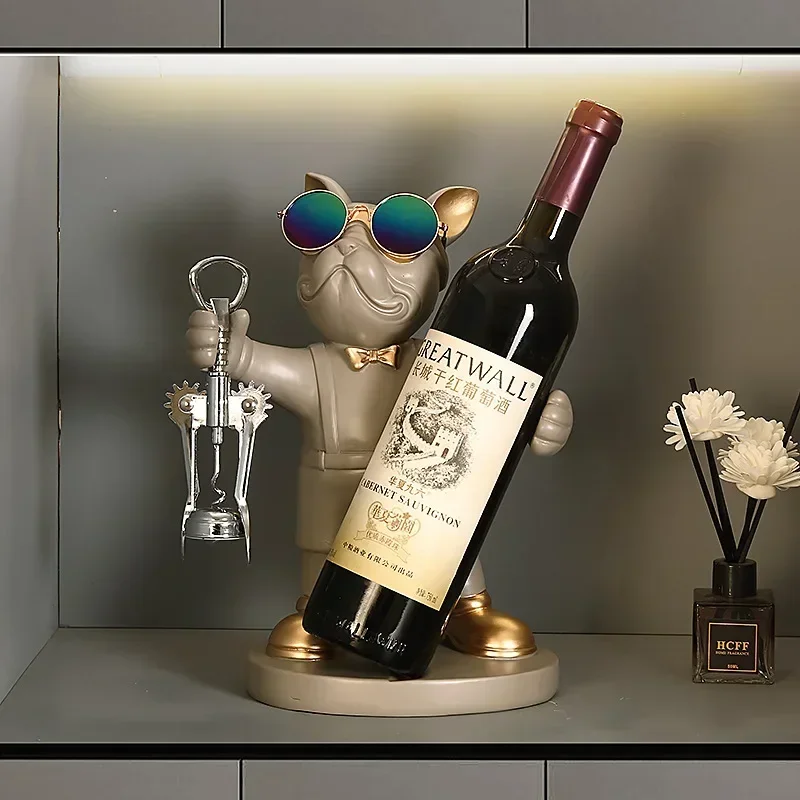 French Bulldog Wine Rack Decoration  Wine Holder Dog Butler Bottle Seat Design Statue Table Resin Decoration Sculpture