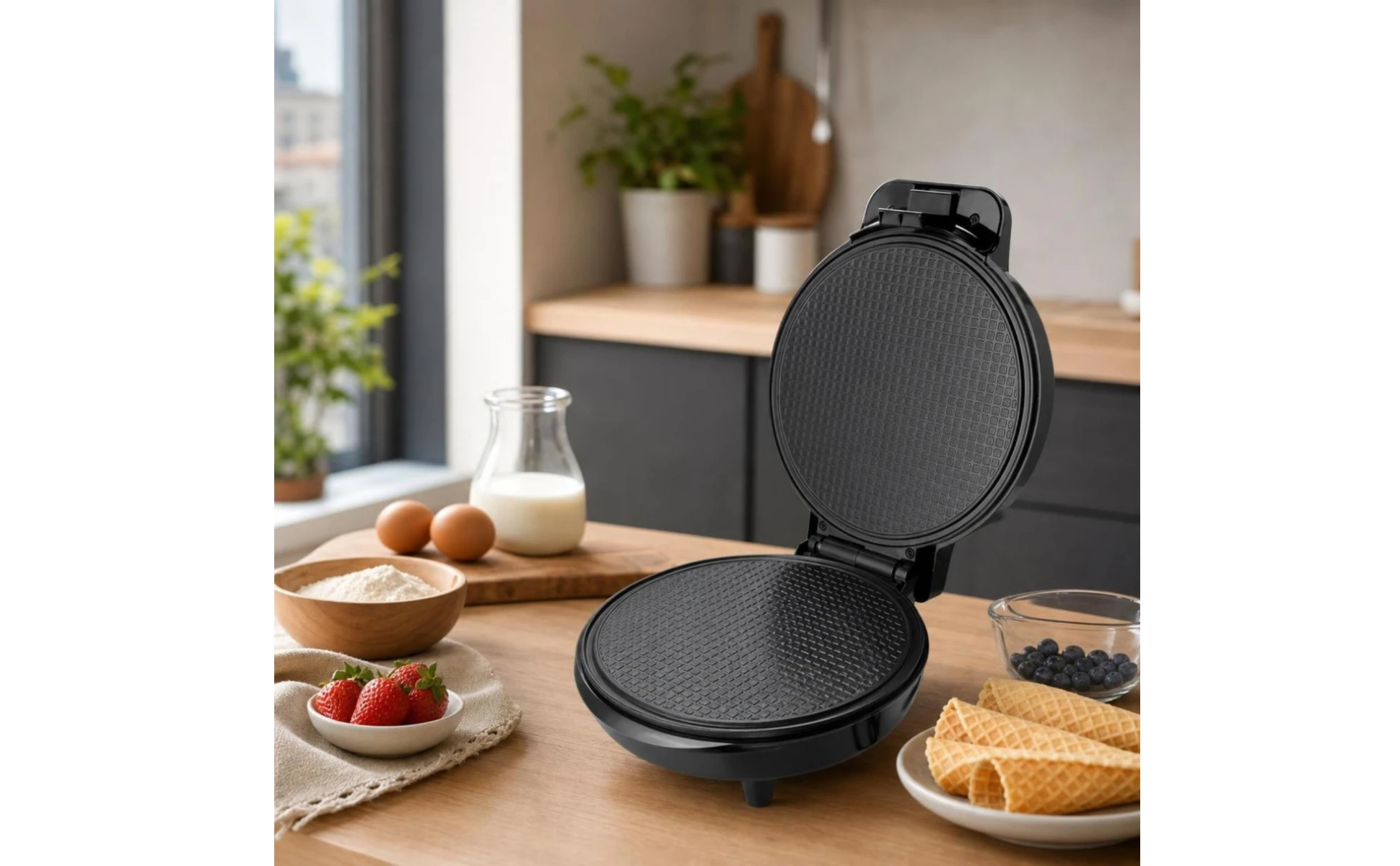 Waffle Cone Maker Electric Waffle Cone Baker Appliance 1000W Machine Space-Saving for Home Cooks, Kitchen Countertop