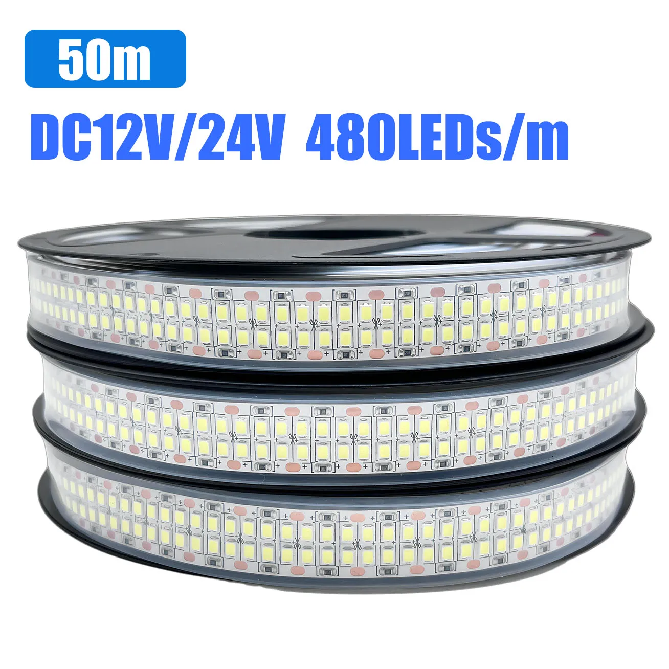 50M 2835 High Density Double Row 480Leds LED Strip Light DC12V/24V Ultra Bright IP67 Waterproof Led Tape outdoor lighting decor