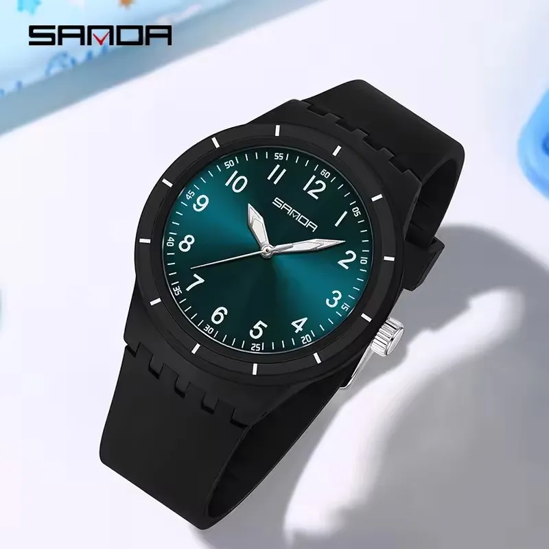 SANDA 9075 ساعة كوارتز نسائية كاجوال بسيطة مقاومة للماء بحزام سيليكون مضيء كاجوال موضة ساعات كوارتز للفتيات والفتيان