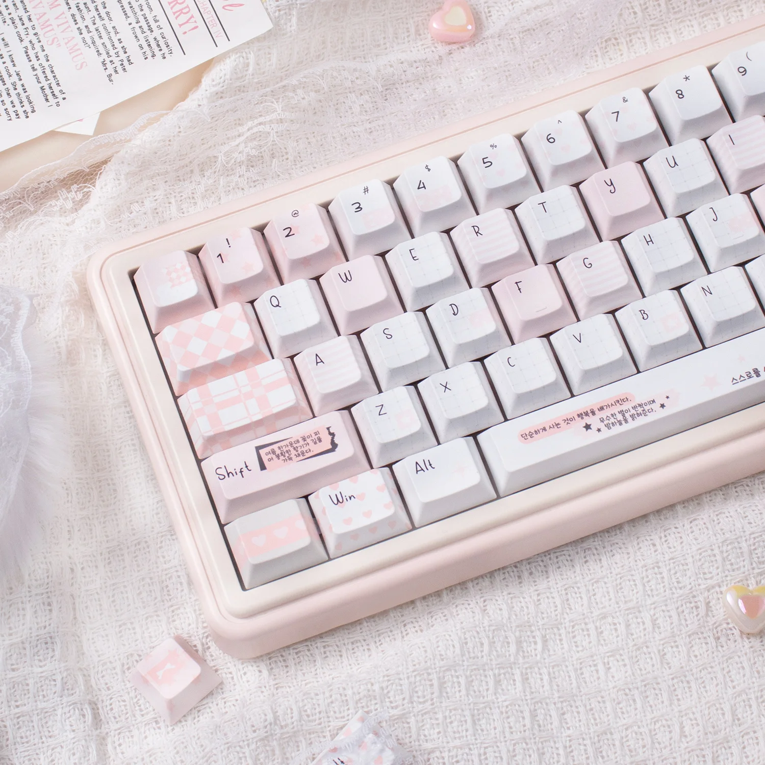 URE Pink Notebook Keycaps Dye-Sub Cherry Profile PBT Keycaps Korean Keycaps For MX Mechanical Keyboard 61/64/87/96/104
