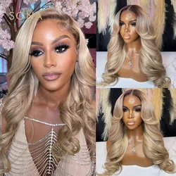 13x6 Transparent Lace Frontal Wig Human Hair Ombre Ash Honey Blonde 13X4 Lace Front Human Hair Wig With Dark Root