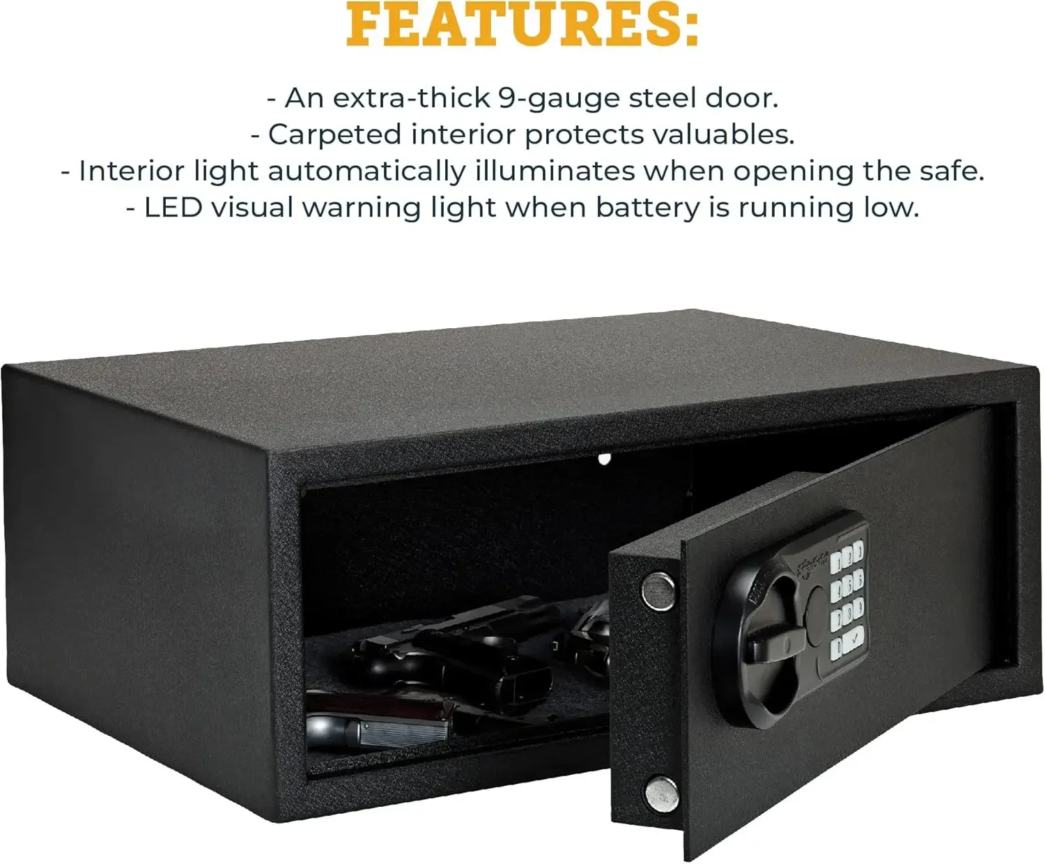 Gun Keypad Safe, XL – Keypad Handgun Safe for Your Pistol and Valuables – Electronic Keypad Entry with Backup Key – Black, Measu