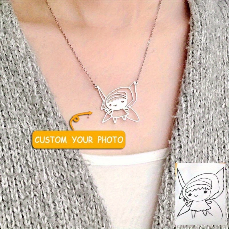 Custom Drawing Artwork Necklace Personalized Hand draw Designs Logo Pattern Necklace 304L Stainless Steel Jewelry Children Gifts