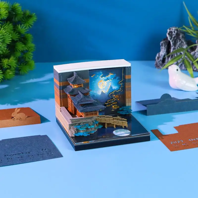 -Time Piece Calendar 2027 Desk Calendar With LED Light 3D Tear-away Calendar Paper Carving Art Memo Pad Notepad Gift Home Decor