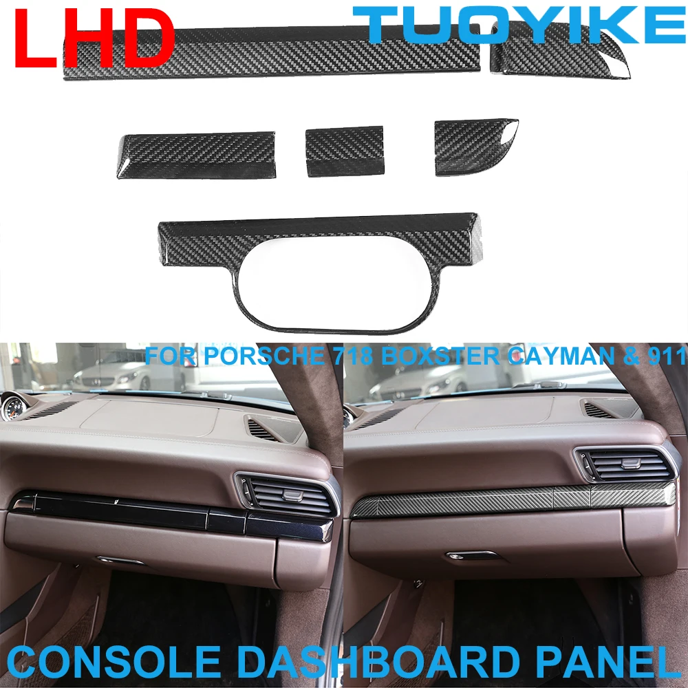 

LHD Real Dry Carbon Fiber Console Dashboard Passenger Decorative Trim Panel Cover For Porsche 911 718 Cayman Boxster 2016-2019