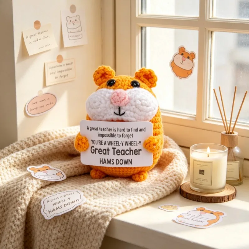 Handmade Crochet Hamster Doll Positive Energy Pocket  Finished Figurine Desktop Ornament Home Decor Festival Gift Decoration