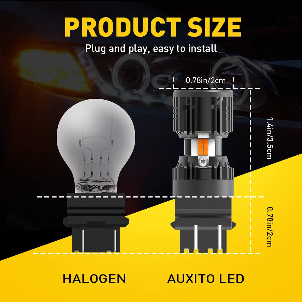 AUXITO 2Pcs Canbus T25 3156 3157 P27W P27/5W LED Bulb Dual Color Yellow White Switchback DRL T20 7443 7440 Backup Reverse Lamps
