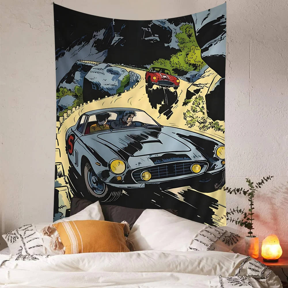 80s Vintage Car DIY Wall Tapestry Hanging Tarot Hippie Wall Rugs Dorm INS Home Decor