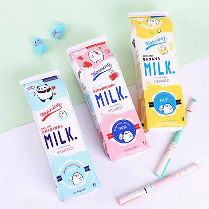 1 Pcs Kawaii Pencil Case Milk Square Gift Estuches School Pencil Box Pencilcase Pencil Bag School Supplies Stationery