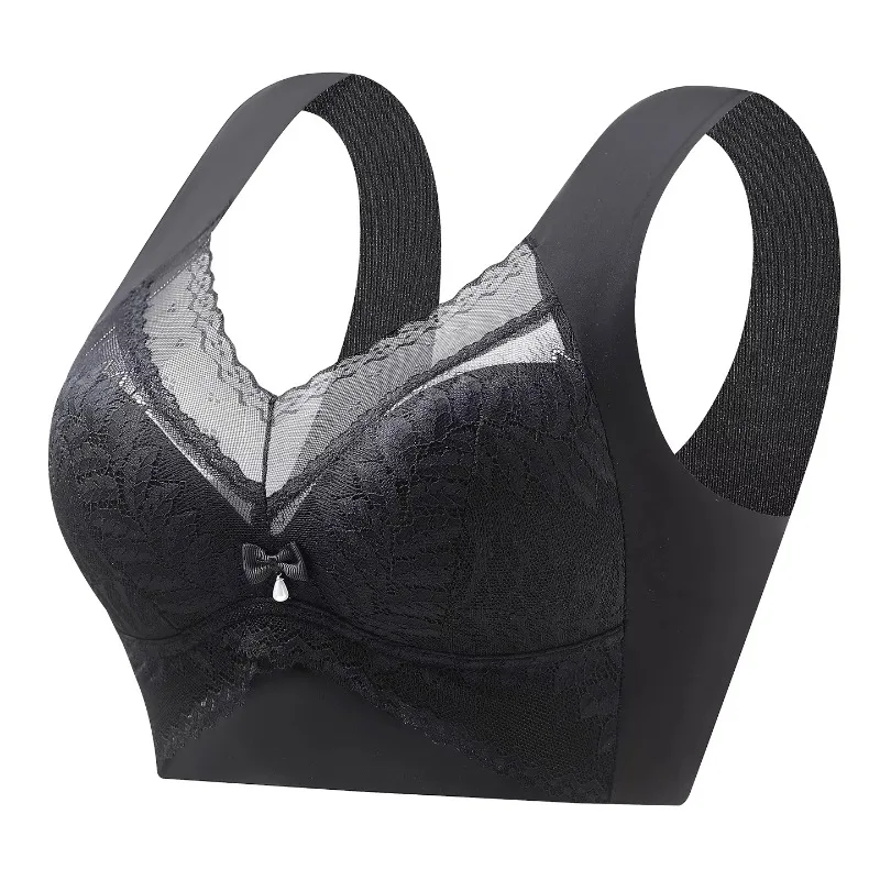 Women's Beautiful Back Lace Wrapped Chest Vest Non Steel Ring Fixed Cup Gathering Anti Sagging Seamless Breathable Bra