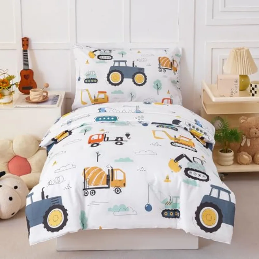 

PERFEMET Car Printed Comforter Set, 4 Pieces Bedding Sets for Boys, Reversible Tractors Pattern Teen Boy Bed in A Bag Comforter