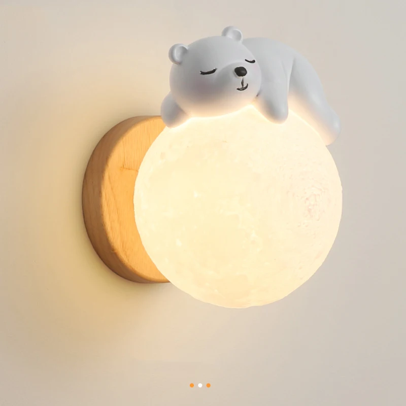 Cartoon Bear Lamps Moon Wall Light for Bedroom Bedside Lighting Rabbit Bear Astronaut Animal Boy Girl Baby Room Night Lights