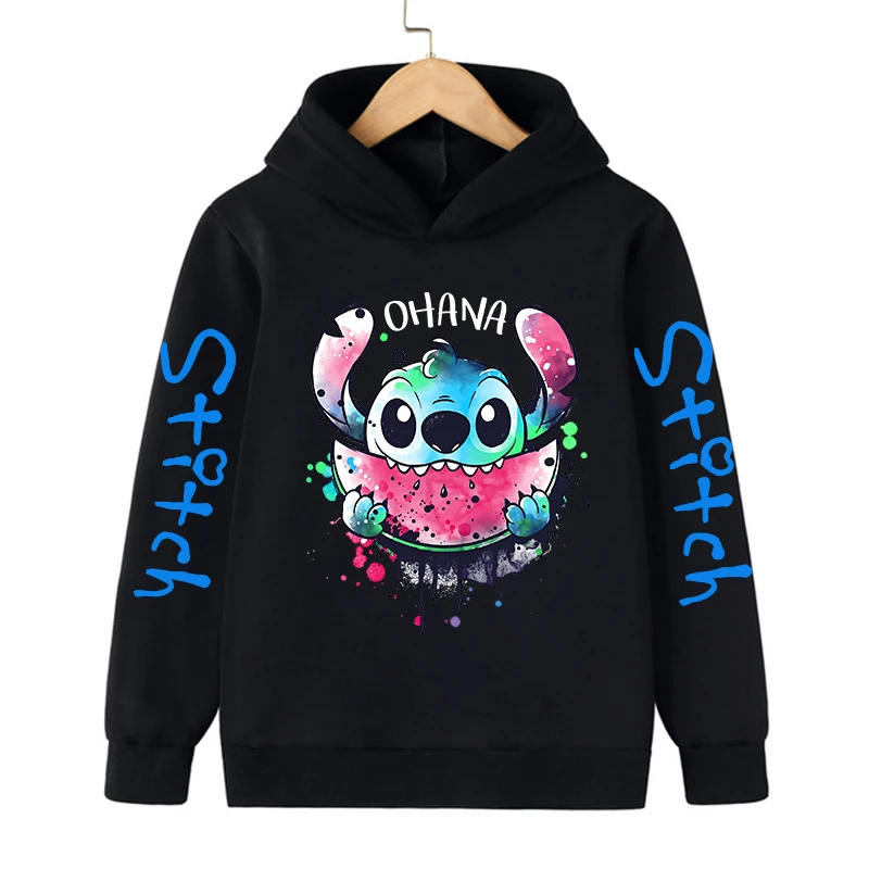 Kawaii zabawna bluza z kapturem dziecięca ubrania z nadrukami dziewczynka chłopiec Lilo i stich bluza Manga z kapturem dla dzieci Top na co dzień