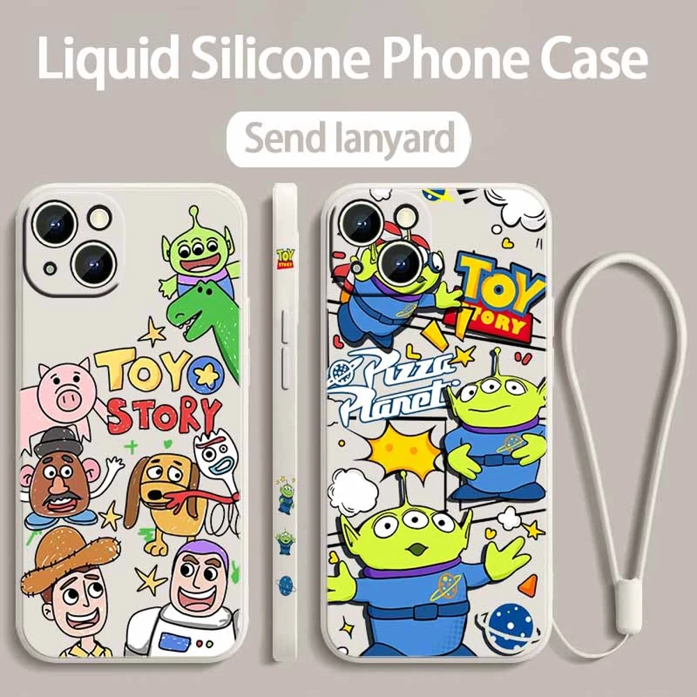 Funda de Teléfono con Diseño de Anime Toy Story para Apple iPhone 17 Air 16E 16 15 14 13 12 Mini Pro Max Plus, Líquida con Cuerda Izquierda