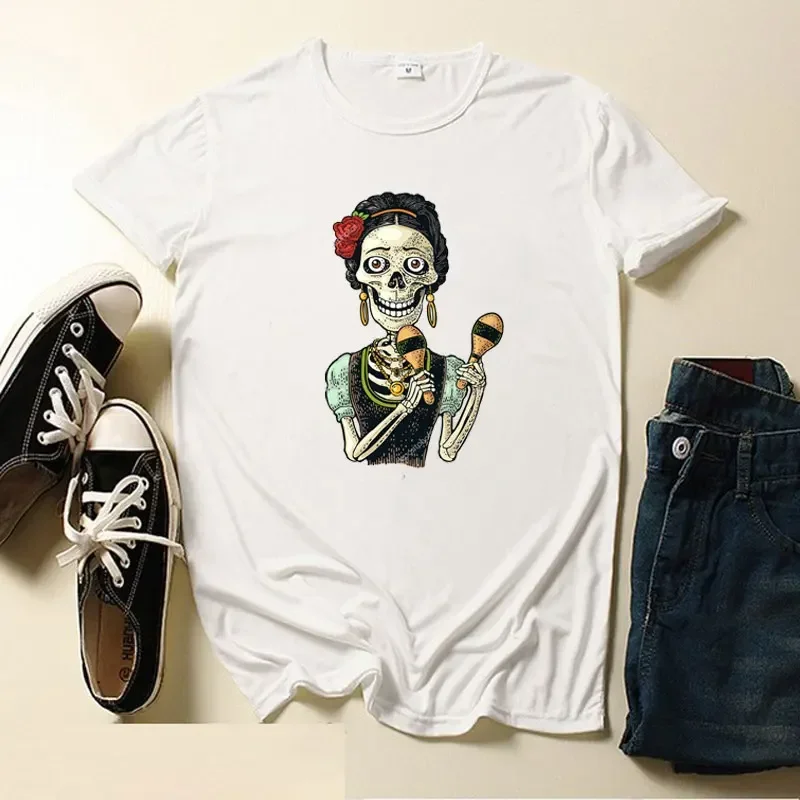 Skull Day of The Dead Graphic T Shirts Skeleton Woman Tshirts Mexican Heritage Flowers Black Tops Casual Kawaii Funny Clothes