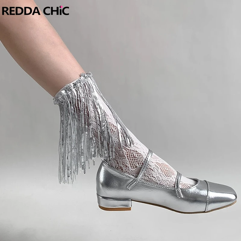 

ReddaChic Sparkly Prom Party Women Hollow-out Lace Socks Retro Solid Long Stockings Sequin Tassels Leg Warmers Grayu Y2k Clothes