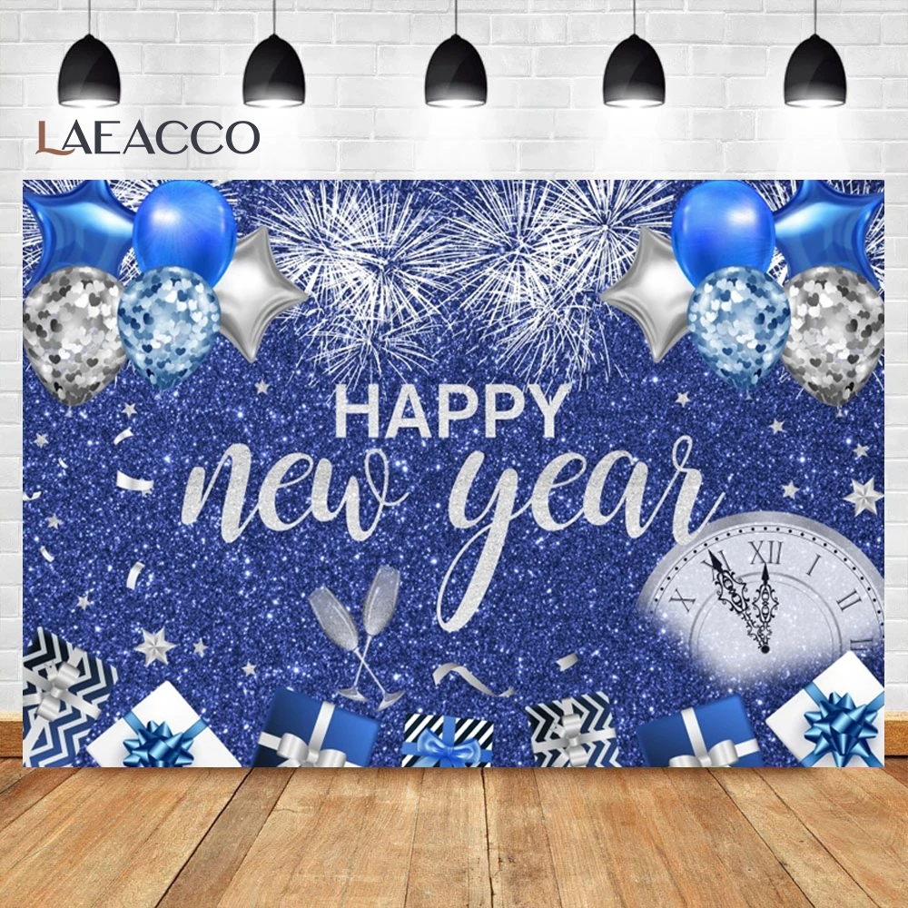 Laeacco-كؤوس البيرة ، خلفية ليلة رأس السنة الجديدة السعيدة ، الألعاب النارية ، ساعة منقطة ، ديكور الحفلات ، خلفية الصورة لاستوديو الصور