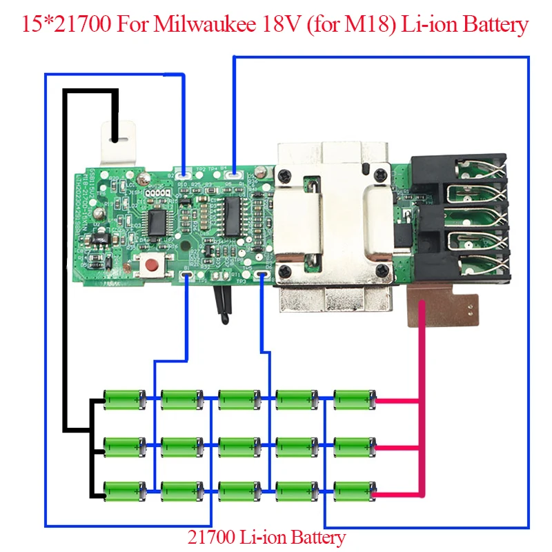 15*21700 Lithium Battery Plastic Case Charging Protection Board Box Shell For Milwaukee For M18 18V 12Ah Lithium Battery Housing