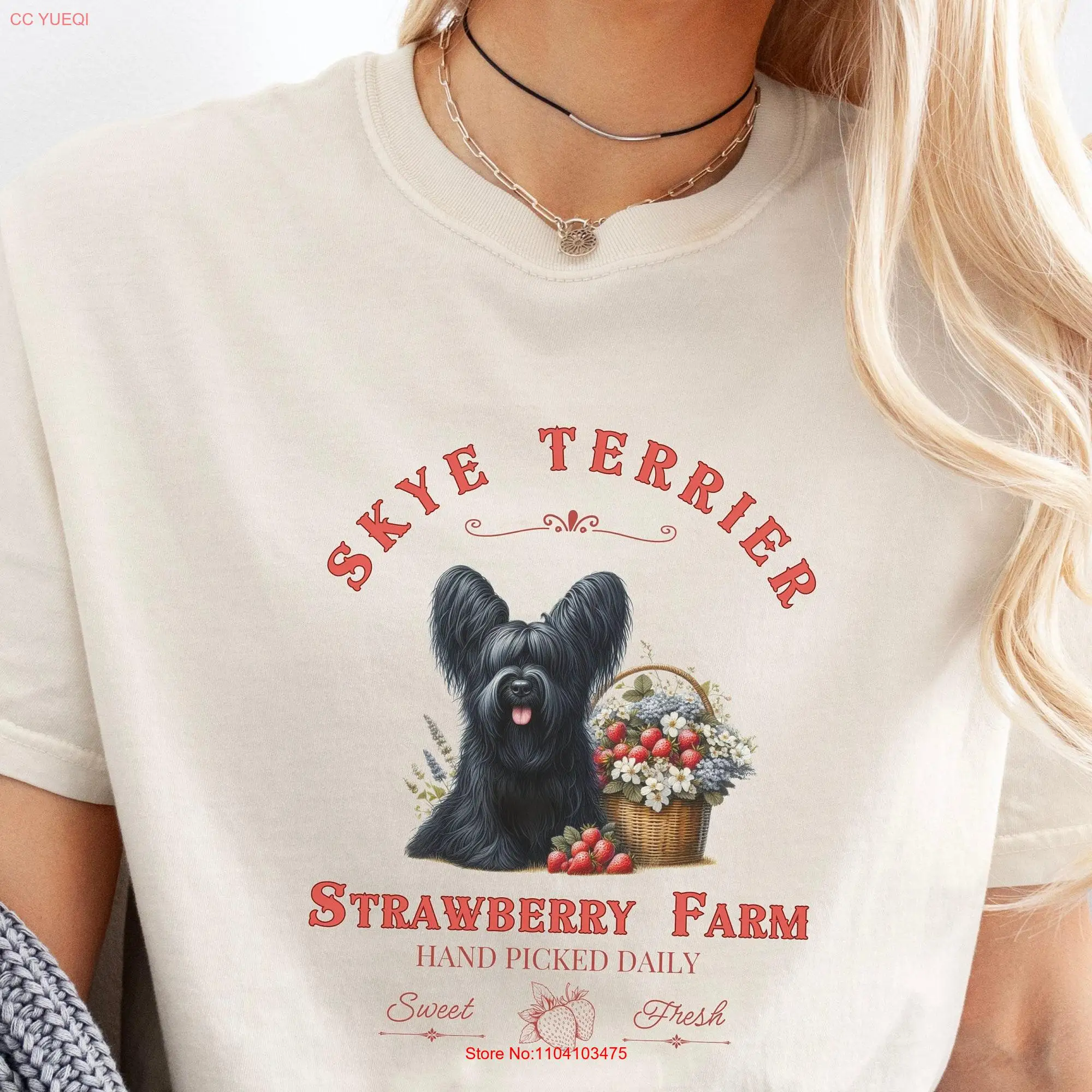 Black Skye Terrier Strawberry Farm T Shirt for Lovers Dog Mom Owner Mama Person long or short sleeves