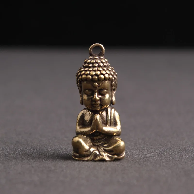 Brass Solid Retro Shakyamuni Buddha Statue Keychain Pendant Buddha Hands Key Chains Hanging Trinket Lucky Auspiciousness Keyring