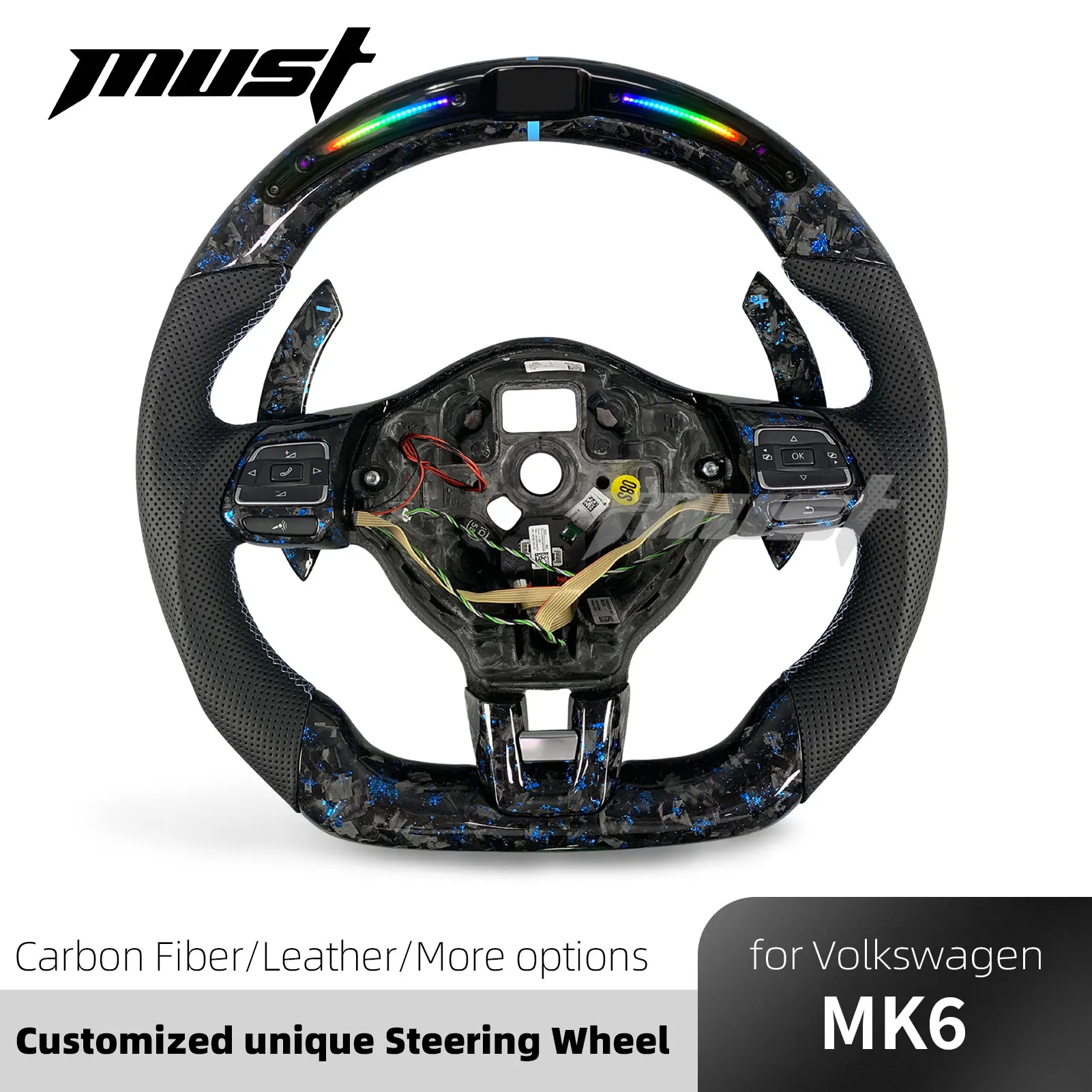 For Volkswagen 2010-2014 Golf MK6 GTI R Jetta GLI Hatchback Customized Forged Carbon Fiber Steering Wheel with LED