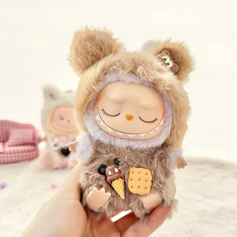 لدمى Labubu الكرتون لطيف صغير أفخم ملابس دمى حزام فستان أطفال مع سروال داخلي أفخم الحيوان الملابس الدمى DIY بها بنفسك اكسسوارات الهدايا