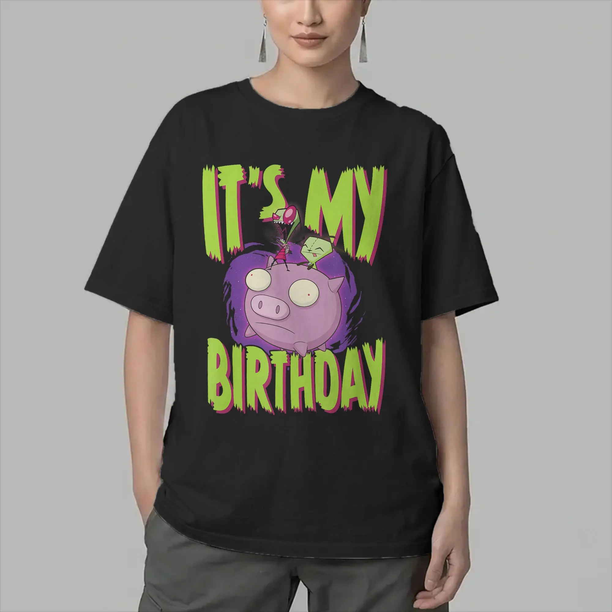 Men Invaders Zim It's My Birthday T Shirts  100% Cotton Clothing Novelty Short Sleeve Crew Neck Tees Plus Size T-Shirts