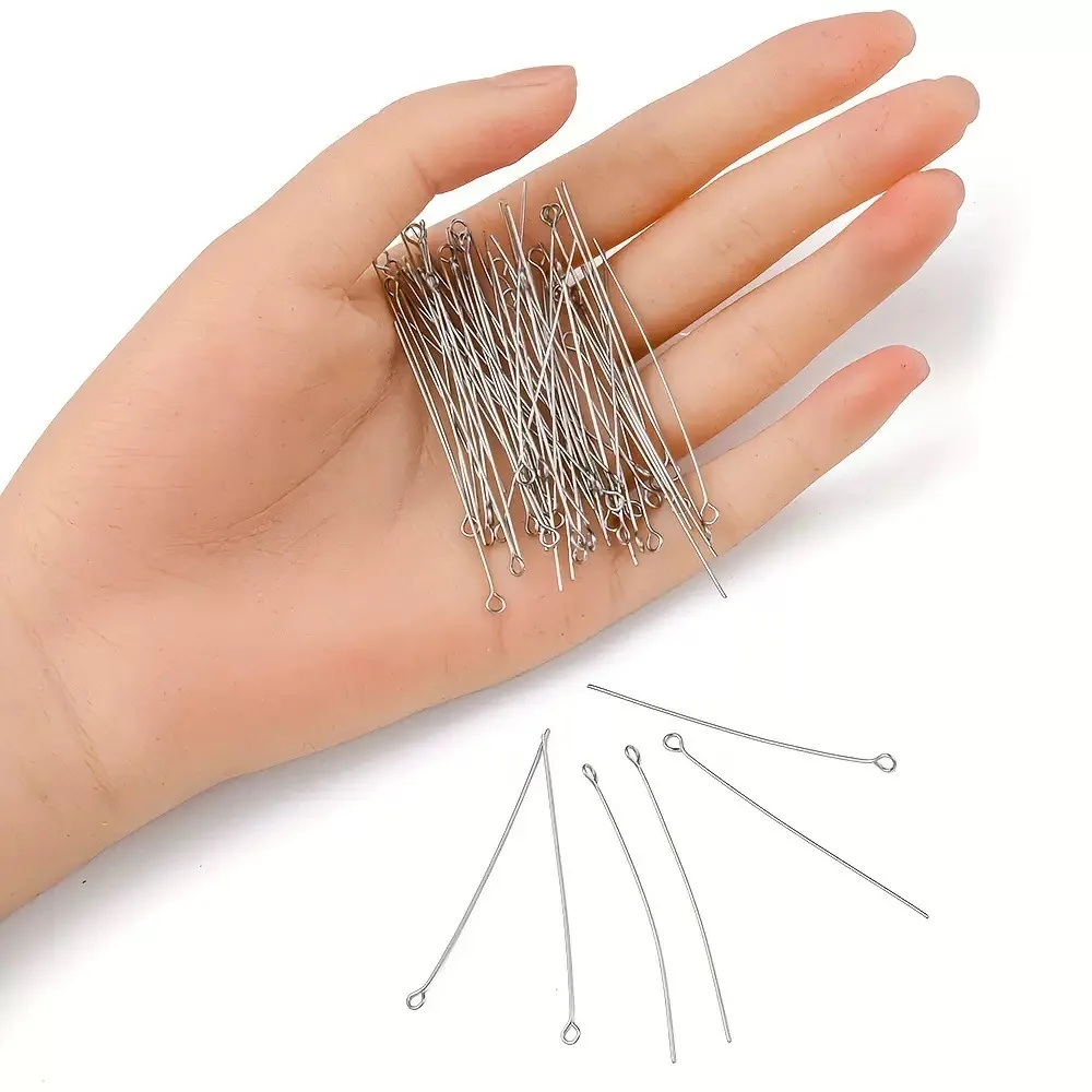 

200PCS 25/35/45/60mm Mini Metal Wire Eyepins Beading Small Open Eye Head Pins Needles Bulk for DIY Craft Bead