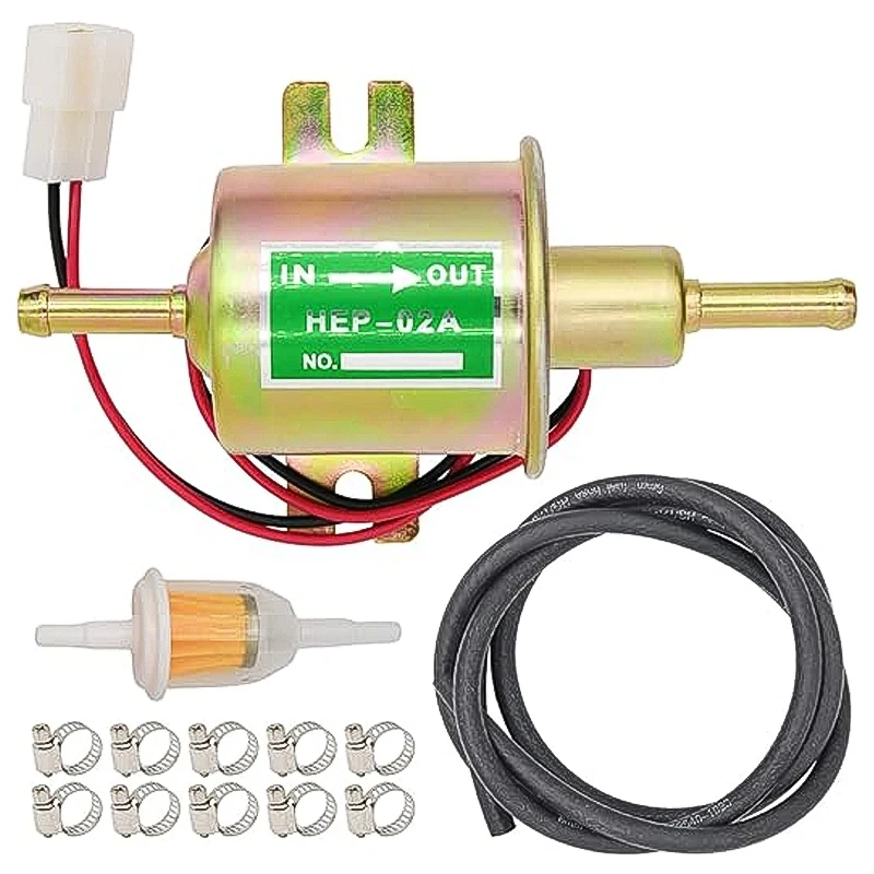 Kit de bomba de combustible eléctrica universal 12V (3-6PSI) Bomba de combustible de baja presión en línea HEP-02A + 2 metros/6,56 pies 5/16"