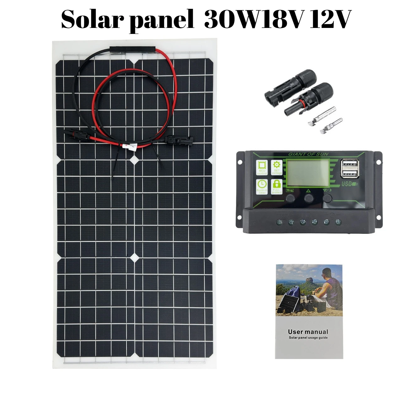 

30W Semi-Flexible Monocrystalline Solar Panel 18V 12V Lightweight Bendable Solar Power Battery Charger for RV Boat Caravan